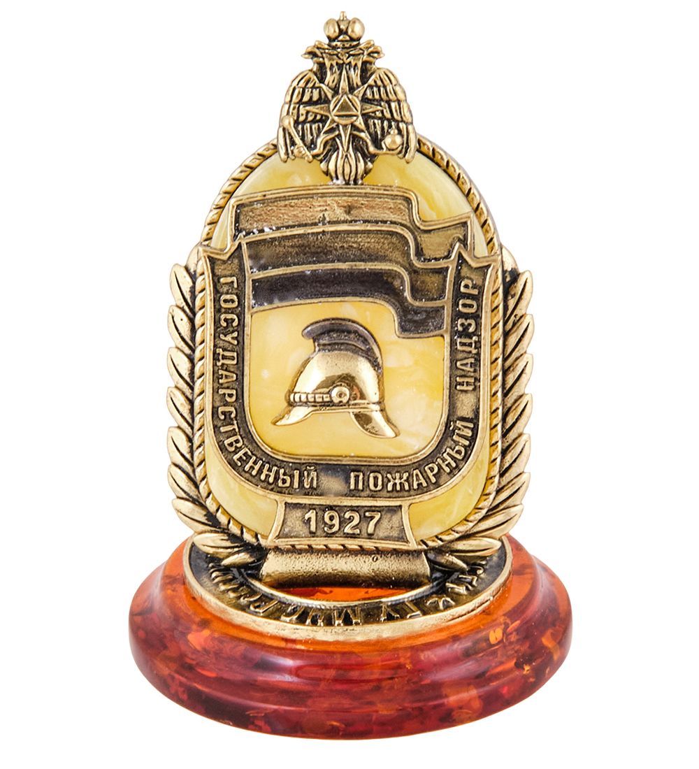 AM-3663 Фигурка «Знак Пожарного МЧС» (латунь, янтарь)