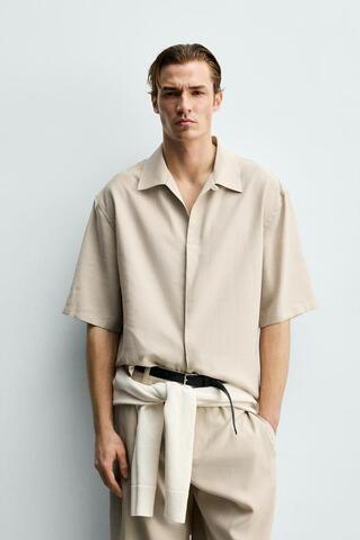 ZARA РУБАШКА RELAXED FIT ИЗ СТРУЯЩЕЙСЯ ТКАНИ, ЭКРЮ