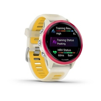 Смарт часы Garmin Forerunner 570 - 42мм, слоновая кость, алюминиевый безель малинового цвета, ремешок манго/слоновая кость