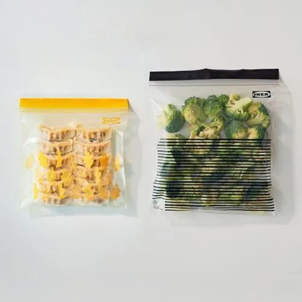 IKEA Зип-пакеты ISTAD для пищевых продуктов прозрачные с черной/желтой полосой, 2.5 л и 1,2 л , 50 шт. (Тайланд)