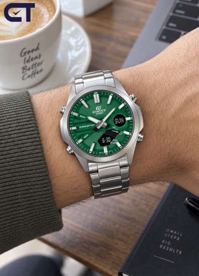 CASIO EFV-C120D-3ADF EDIFICE мужские наручные часы — стальной хронограф с изумрудным циферблатом