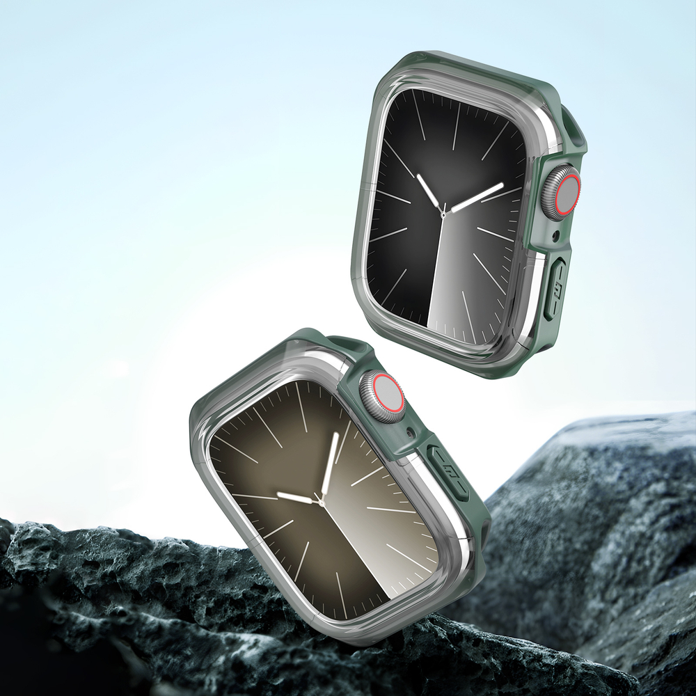 Чехол-бампер с зелеными вставками от Dux Ducis для часов Apple Watch 44мм для моделей 4, 5, 6 и SE, серия Tamo Series Case