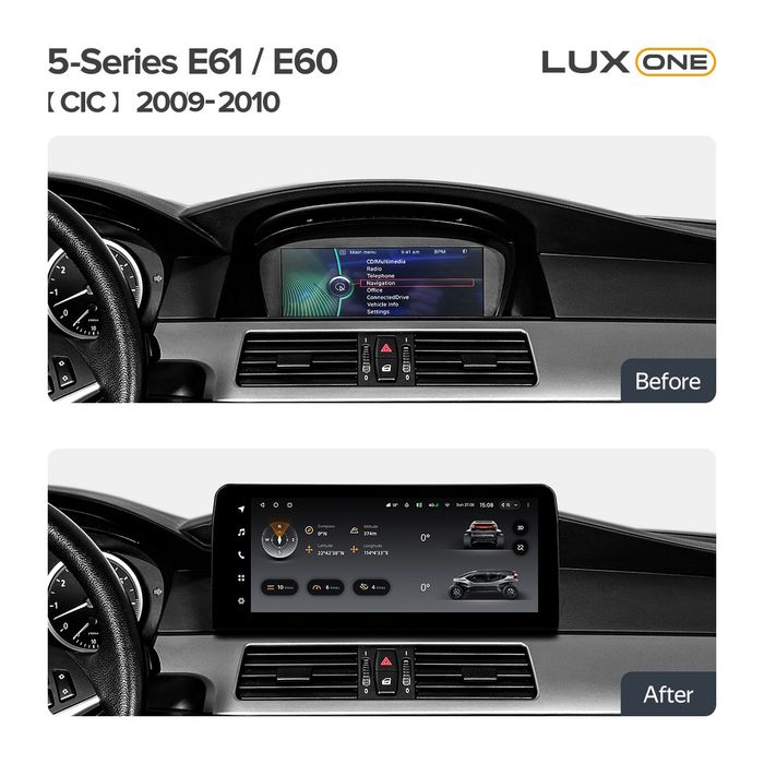 Магнитола для BMW 5 E60 2008-2010 CIC - Teyes LUX ONE 360 монитор 12.3" 2K QLED на Android 10, Быстрая, CarPlay, 4G SIM-слот, 4 камеры в комплекте