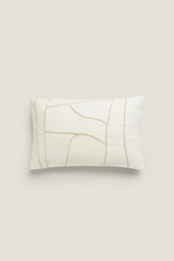 ZARA HOME ЧЕХОЛ ДЛЯ ДЕКОРАТИВНОЙ ПОДУШКИ С ВЫШИВКОЙ, СВЕТЛО-БЕЖЕВЫЙ