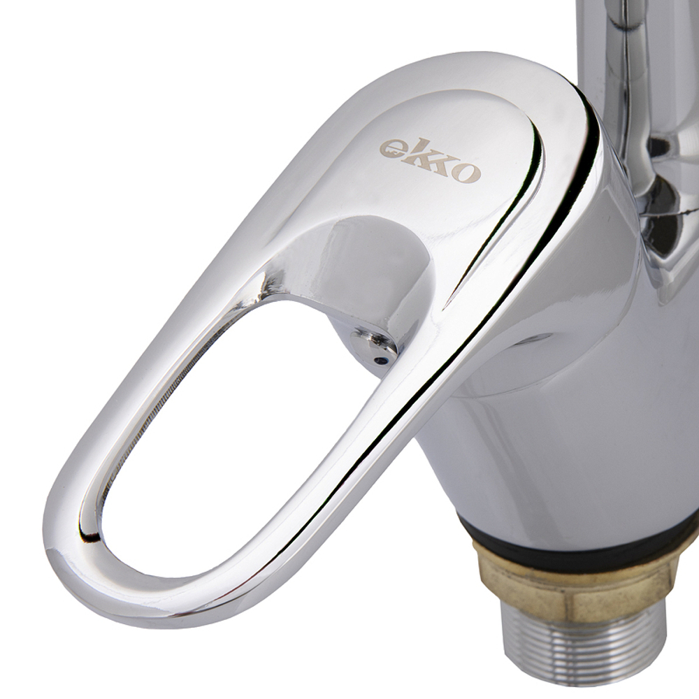 СМЕСИТЕЛЬ EKKO ДЛЯ КУХНИ ГИБКИЙ ИЗЛИВ 2 РЕЖИМА С ГАЙКОЙ E4105+E65 ЧЁРНЫЙ