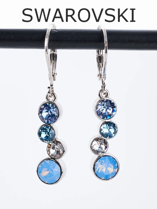 Серьги-подвески Эльза с голубыми кристаллами Swarovski