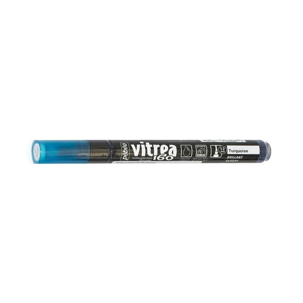 Маркер по стеклу Vitrea 160 глянцевый 1.2 мм, перо круглое, 6 шт, 118084 бирюзовый, Pebeo