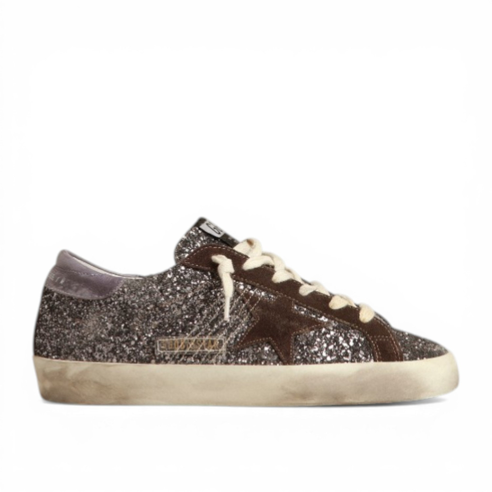 Кеды Super-Star in glitter with a brown star and lilac heel tab