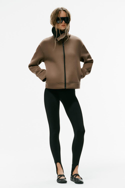 ZARA КУРТКА С ВОРОТНИКОМ-СТОЙКОЙ, ТЕМНО-БЕЖЕВЫЙ
