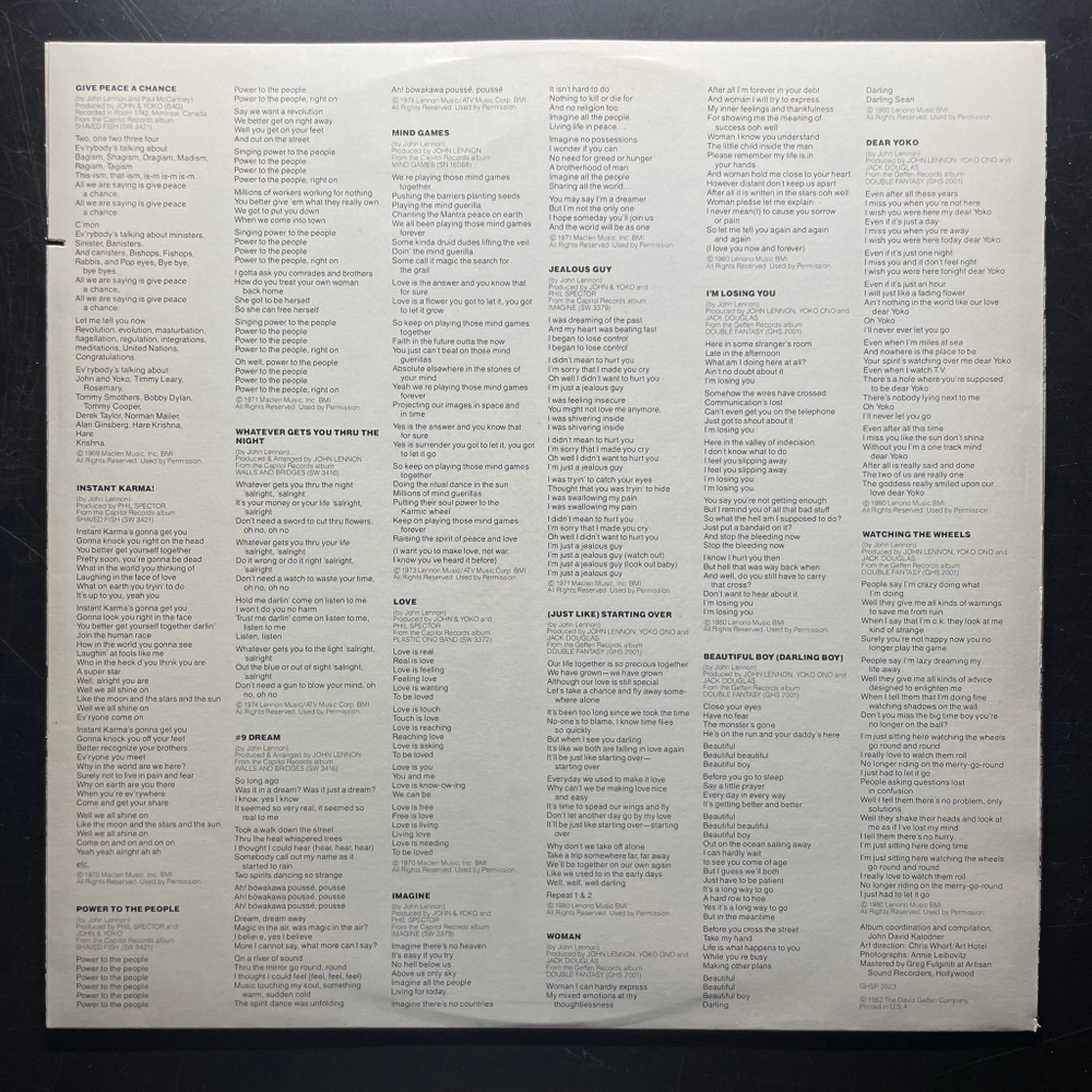John Lennon ‎– The John Lennon Collection (США 1982г.)