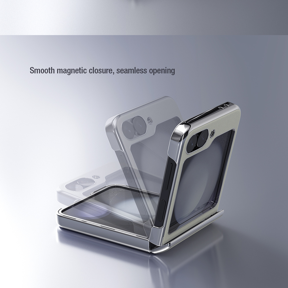 Чехол белого цвета от Nillkin для смартфона Samsung Galaxy Z Flip 6 5G и Flip 7 FE, серия CamShield Flip Leather Case