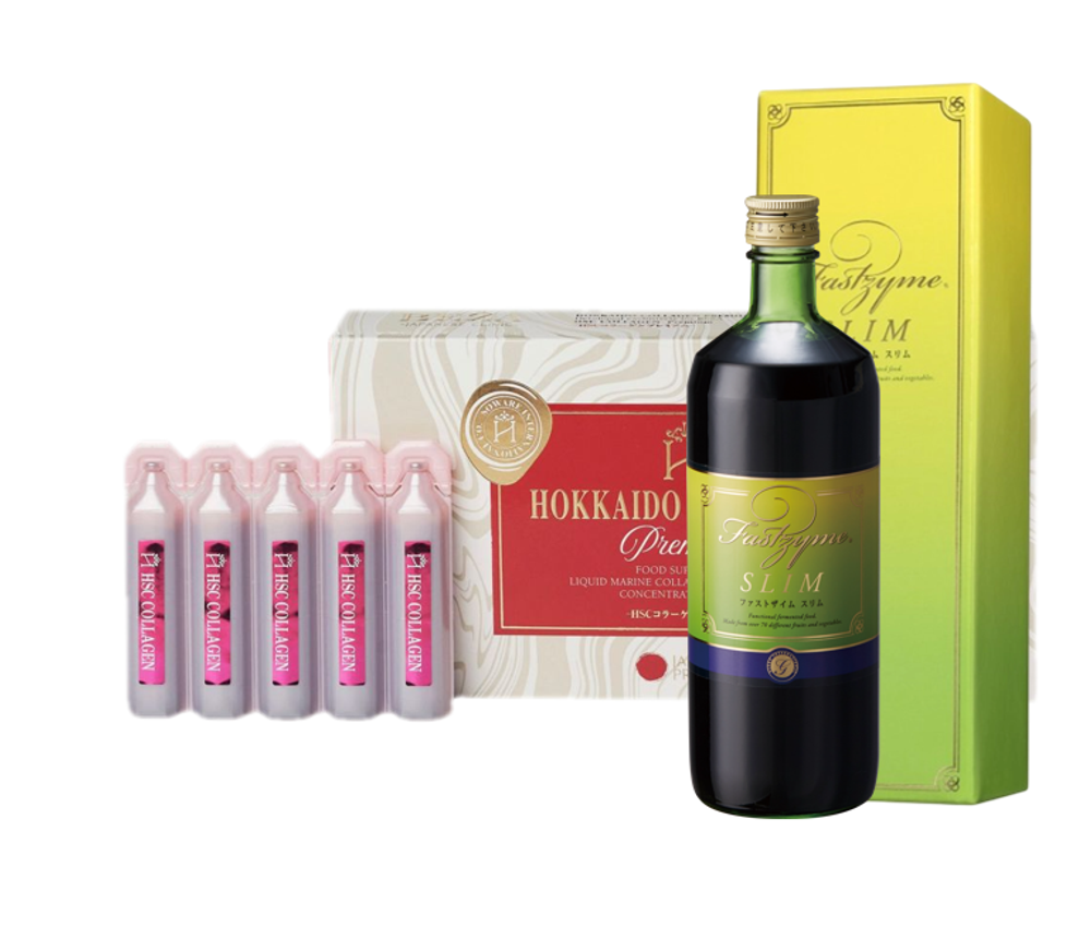 Питьевой (морской) коллаген HSC COLLAGEN PREMIUM - 15 флаконов 20 мл + Пробиотический концентрат - FASTZYME SLIM - 720 мл