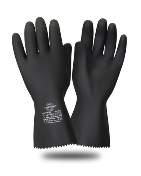 Перчатки Safeprotect КЩС-1-SP LUX черные (латекс, слой Silver, толщ.0,65мм,дл.300мм)