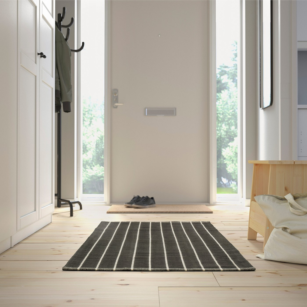 IKEA RIDSTIG  (ИКЕА РИДСТИГ)  -  Ковёр безворсовый - серый/кремовый 80x180 см