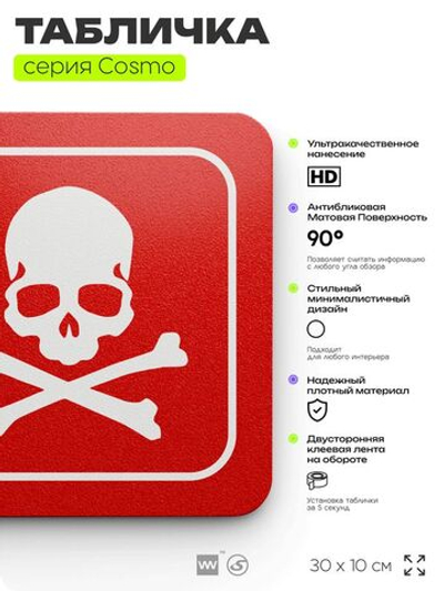 Табличка Отходы класса В, 30х10 см, для больницы, поликлиники, медучреждения, серия COSMO COBALT, Айдентика Технолоджи