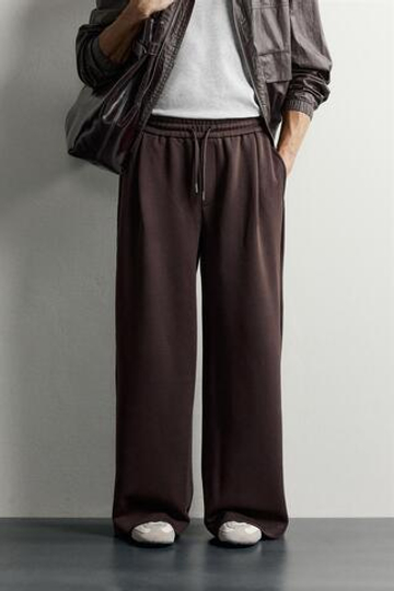 ZARA БРЮКИ BALLOON FIT С ЗАЩИПАМИ, КОРИЧНЕВЫЙ