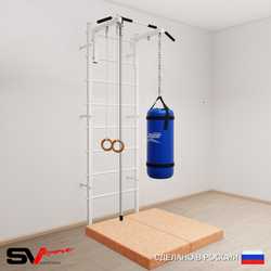 Шведская стенка Sv Sport усиленная 6136 (Турник стандарт/Канат/Кольца/Цепь/Мешок 22кг/Мат 1м)