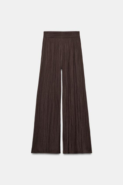 ZARA ШИРОКИЕ БРЮКИ С ВЫСОКОЙ ПОСАДКОЙ, КОРИЧНЕВЫЙ