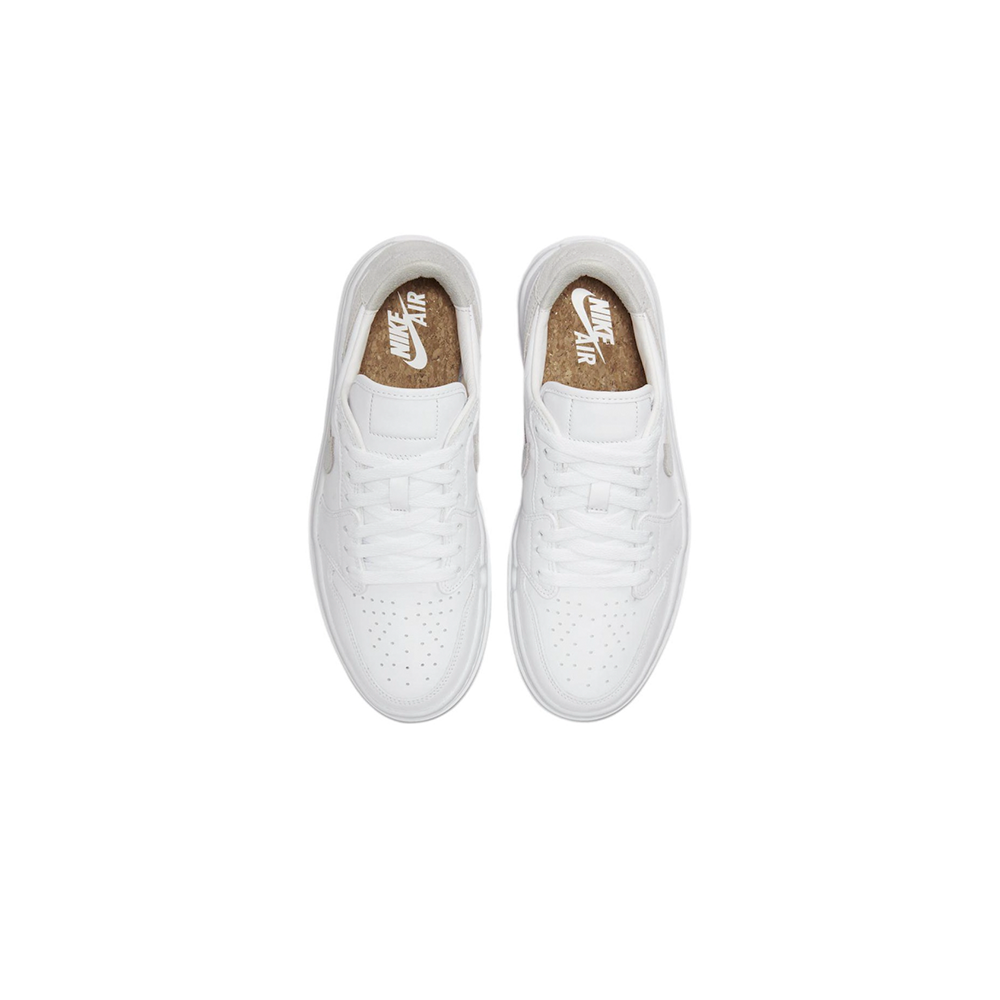alt="Серый логотип Swoosh и белый кожаный верх Air Jordan 1 Elevate Low White Neutral Grey"