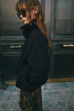 ZARA ПАЛЬТО С ВЫСОКИМ ВОРОТНИКОМ И ПОЯСОМ, ЧЕРНЫЙ