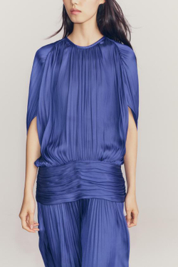 ZARA ПЛАТЬЕ СО СБОРКАМИ И ПОЯСОМ — ZW COLLECTION, СИНИЙ ЭЛЕКТРИК