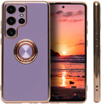 Стильный глянцевый чехол для SAMSUNG GALAXY S23 ULTRA с кольцом-подставкой и бархатной подкладкой