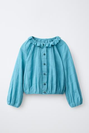 ZARA БЛУЗА С ВОРОТНИКОМ ИЗ ТКАНИ ШИФФЛИ, БИРЮЗОВЫЙ