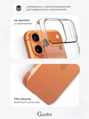Чехол накладка Gurdini iPhone 17 Pro / 18 Pro 6.3" плотный силикон 1,5 mm прозрачный