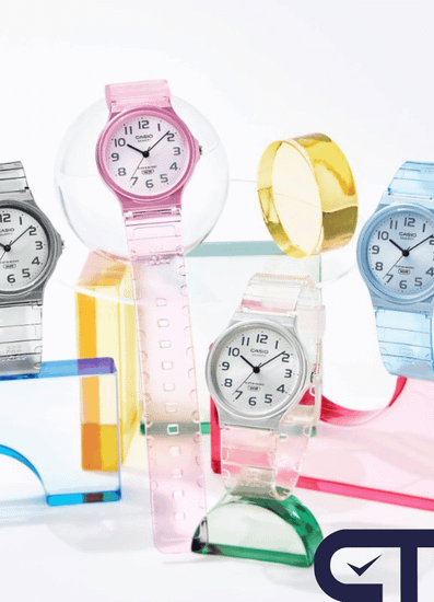 CASIO MQ-24S-7B — классические аналоговые часы в прозрачном сером корпусе
