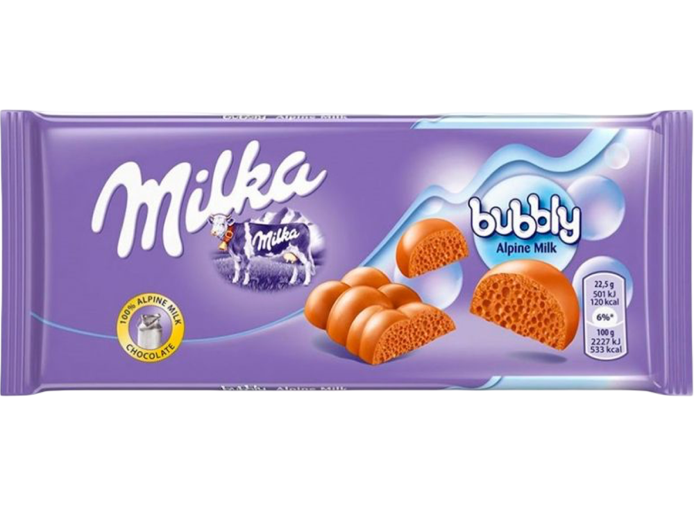 MILKA шок плитка 90гр Bubbly Milk (Милка Бабл Альпин Милк) (14)