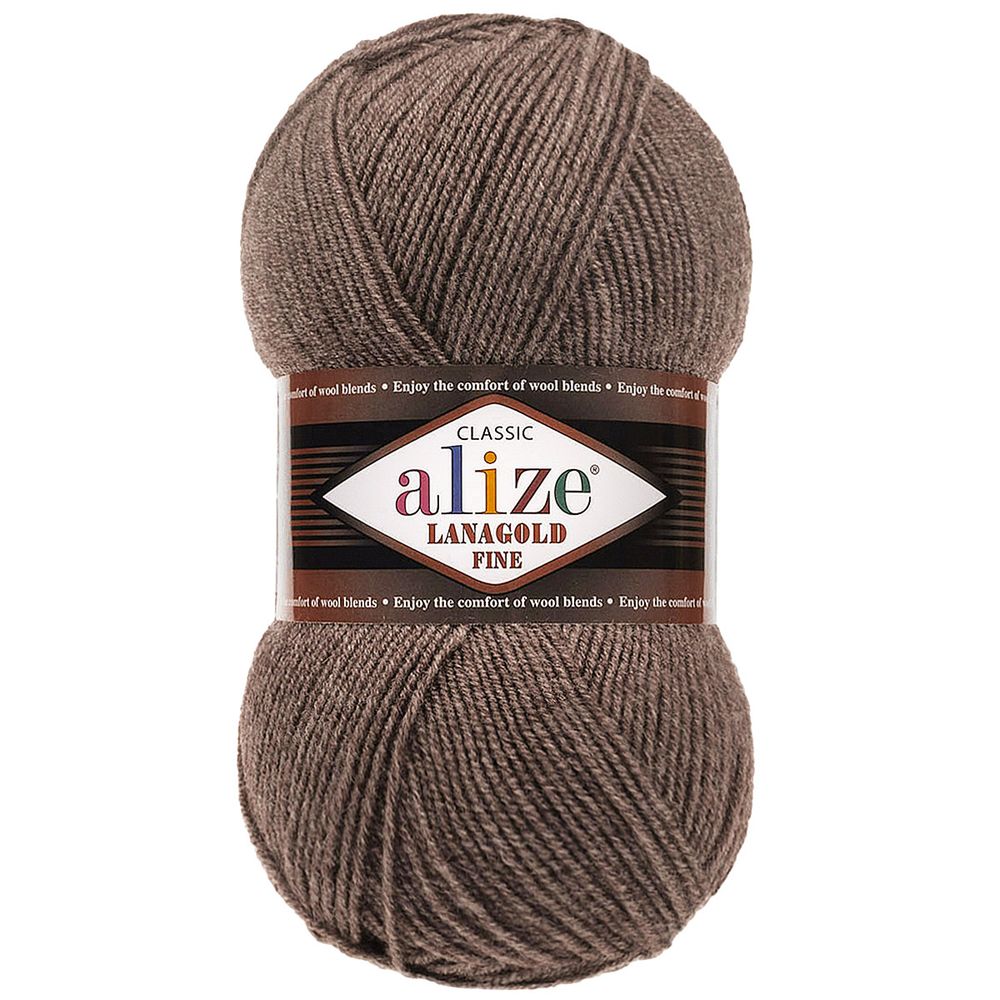 Пряжа Alize (Ализе) Lana Gold Fine / уп.5 мот. по 100 г, 390м, 240 коричневый меланж A