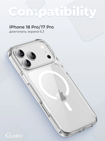 Чехол накладка iPhone 17 Pro / 18 Pro 6.3" Gurdini Alba Series Protective with Magsafe Clear
