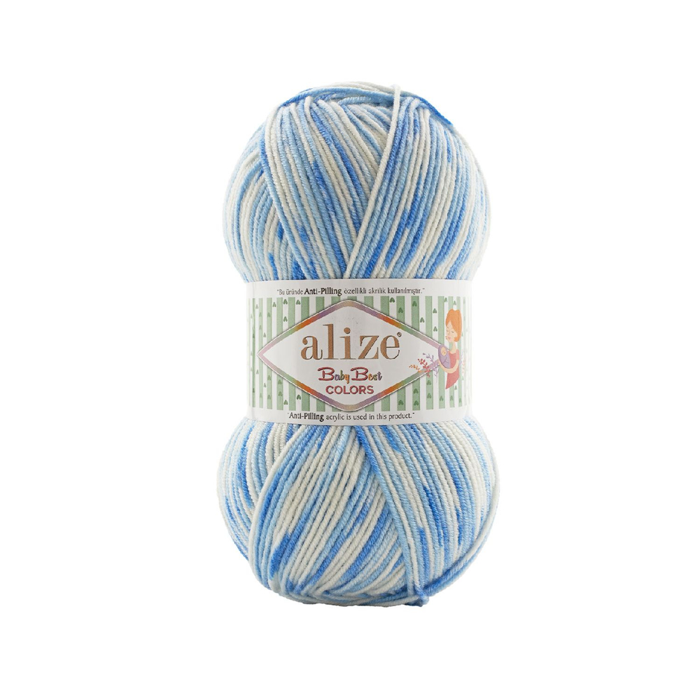 Беби бест колор (Baby best color) пряжа Alize 10% бамбук 90%акрил 5х100г/240м 8037 белый-голубой