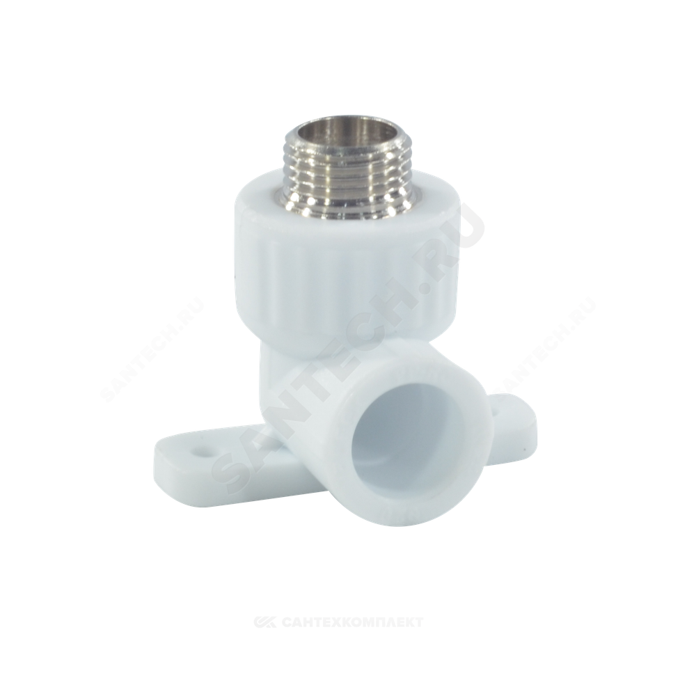 Угольник PP-R комбинированный белый Дн 20х1/2" НР с креплением VALFEX 10121020