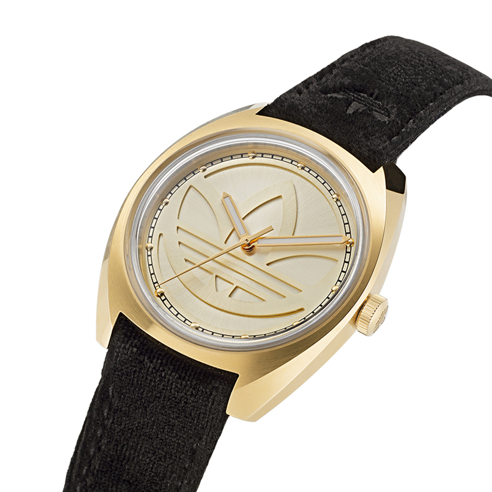 Adidas Originals Wrist Watch Quartz Movement Leather Strap Gold Dial Unisex