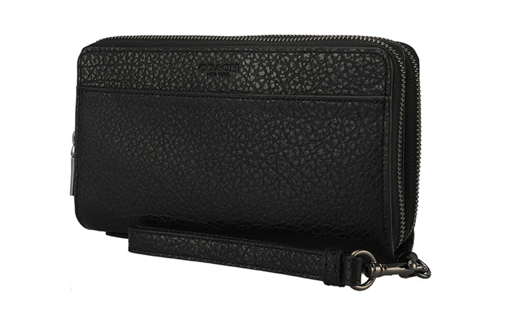 COACH Double Zip Wallet Leather Clutch Wallet Large Men"s Black