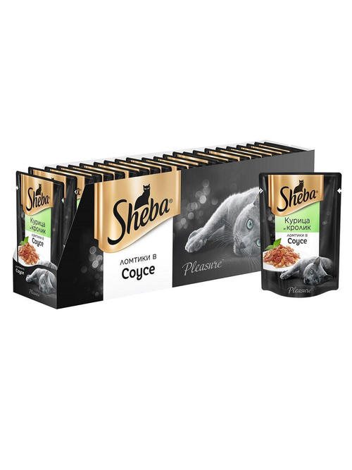 Влажный корм Sheba Pleasure для взрослых кошек, курица и кролик, ломтики в соусе, 24 шт x 85 г