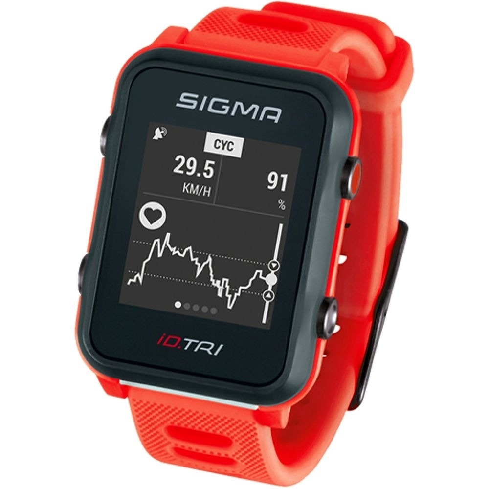 Мультиспортивные часы SIGMA ID.TRI NEON RED SET 24280, красн., часы c GPS, встроенный пульсомер, для триатлона + нагрудн. датчик