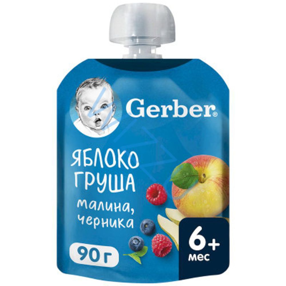 Пюре фруктово-ягодное Gerber Яблоко-Груша-Малина-Черника, 90 г