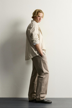 ZARA БРЮКИ ЧИНОС STRAIGHT FIT С ХЛЯСТИКАМИ, СВЕТЛЫЙ ХАКИ