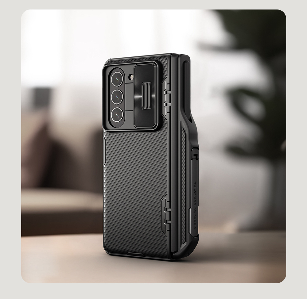Чехол с держателем для S Pen на Samsung Galaxy Z Fold 5 от Nillkin, серия CamShield Fold Case-Pen Holder Version, с сдвижной шторкой для камеры