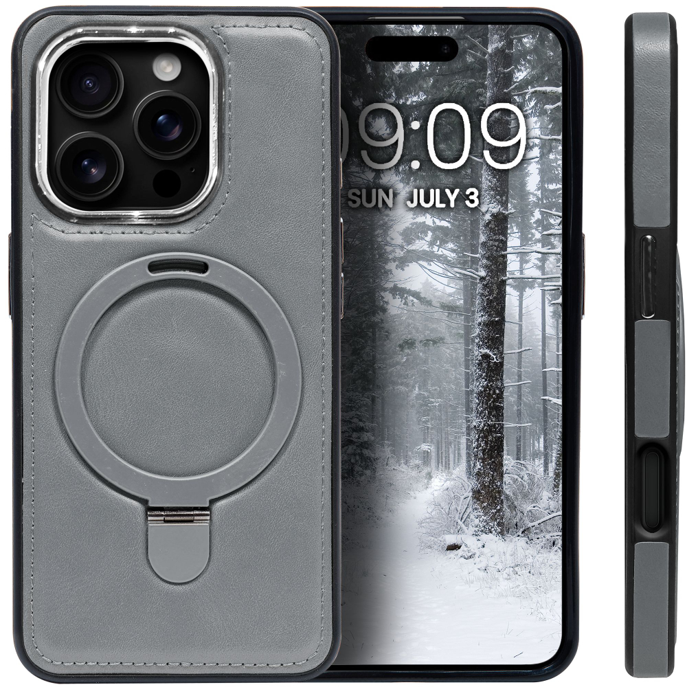 Business style чехол из кожи для IPHONE 16 PRO MAX с кольцом-подставкой и бархатной подкладкой