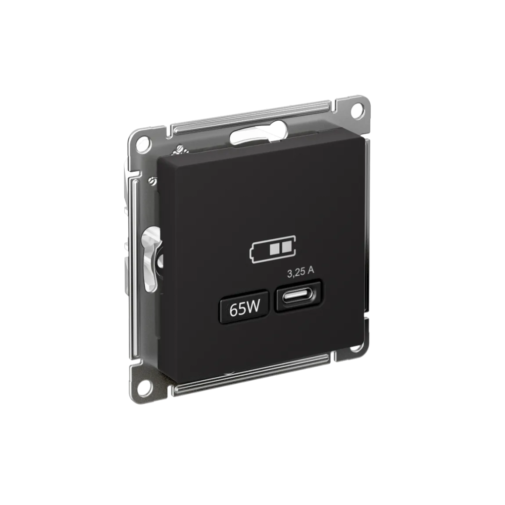 ATLASDESIGN USB РОЗЕТКА тип-С 65Вт высокоскор.заряд. QC, PD, механизм, КАРБОН