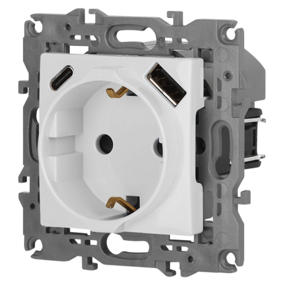 Розетка ЭРА Elegance 14-4108-01 2P+E 16A-250В со шторками с USB type-A+C 5В-3А белый | Эра Elegance