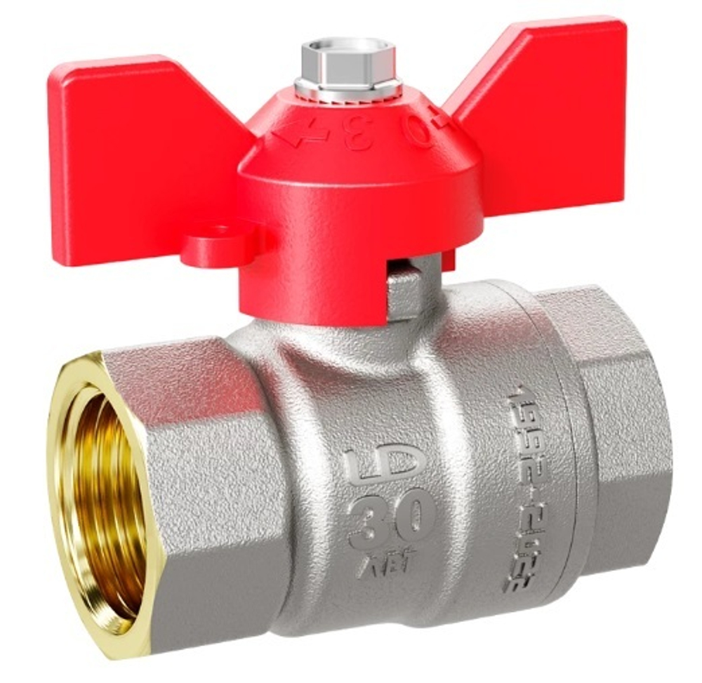 Кран шаровой (вода) LD Pride Ду 20 (3/4") вн-вн (бабочка), red