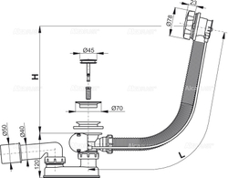 Сифон A55 Gold для ванны автомат комплект металл/металл