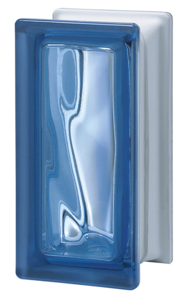 Стеклоблок половинка волна синий  Vetroarredo Blu  19x9,4x8 окрашенный в массе
