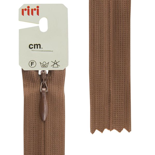 Молния потайная (скрытая) RIRI Т3 (3 мм) 1 зам., н/раз., 22 см, цв.2237, коричневый темн., 10 шт