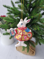 Кролик из Алисы ёлочная фарфоровая игрушка