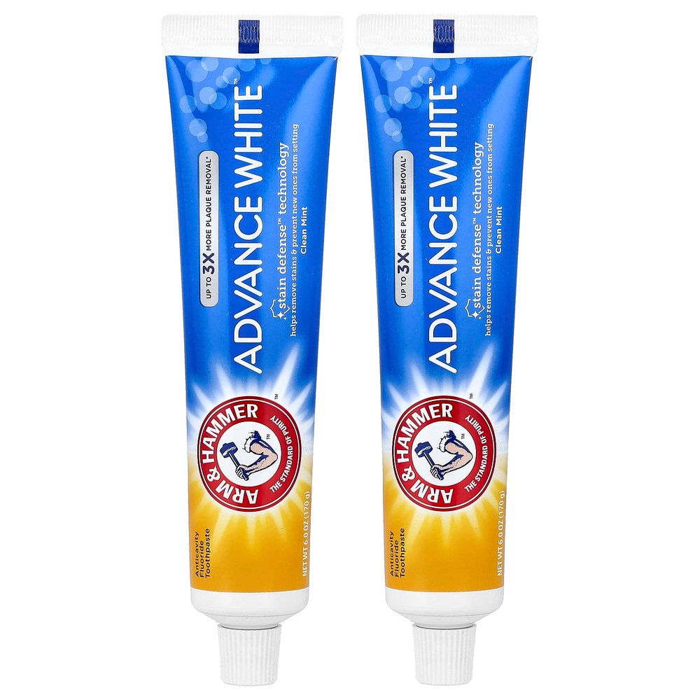 Arm & Hammer, Advance White™, отбеливающая зубная паста с фторидом против кариеса, чистая мята, 2 шт. по 170 г (6 унций) в упаковке